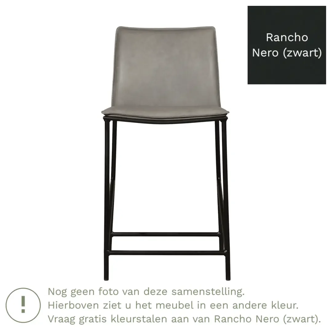 afbeelding van Leren barkruk Favor laag - Poten staal rond zwart